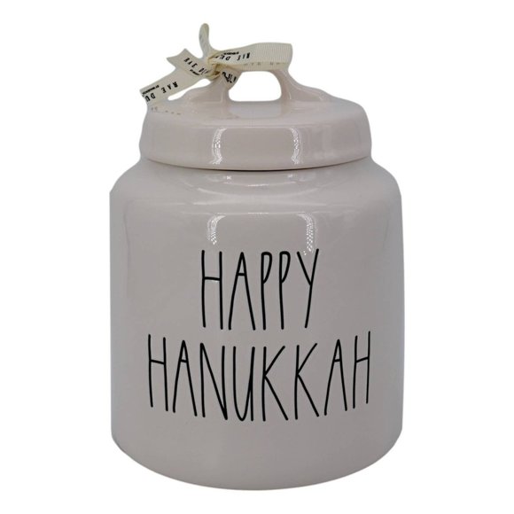 Happy Hanukkah Rae Dunn Ceramic Canister White Twist Off Lid Airtight New